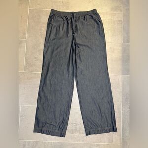 St. John Pull On Drawstring Wide Leg Chambray Pants Size L Blue